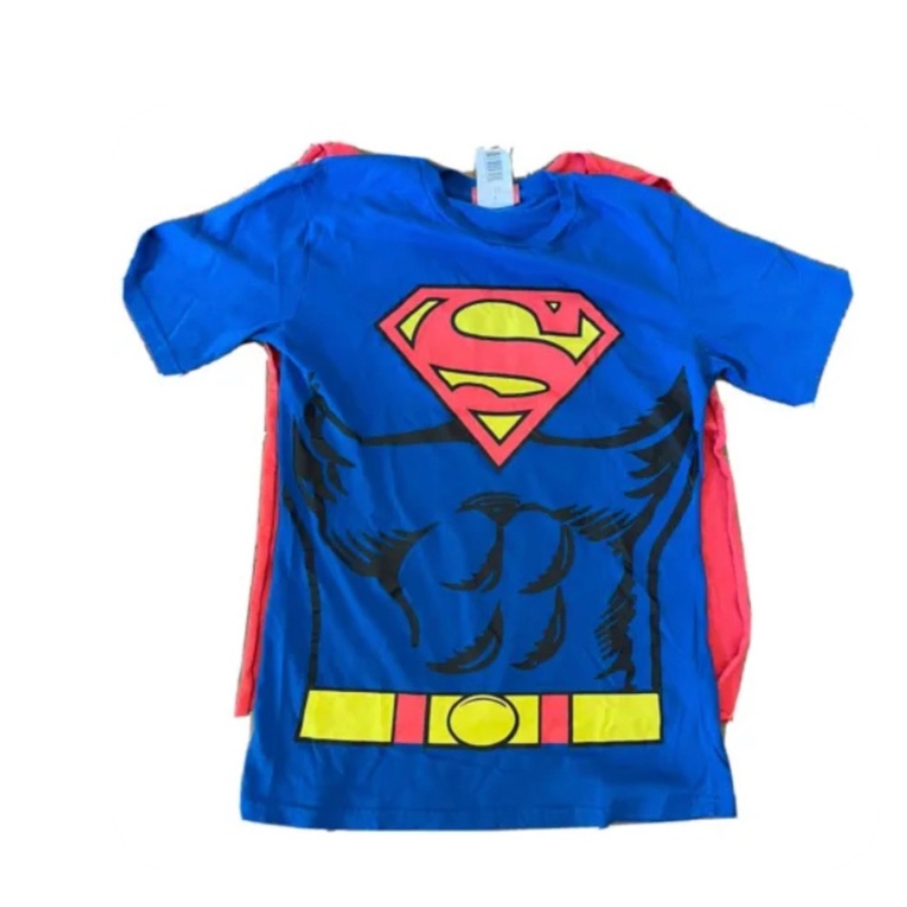 Superman T Shirt & Cape Mens Medium Short Sleeve DC Comics Graphic Blue